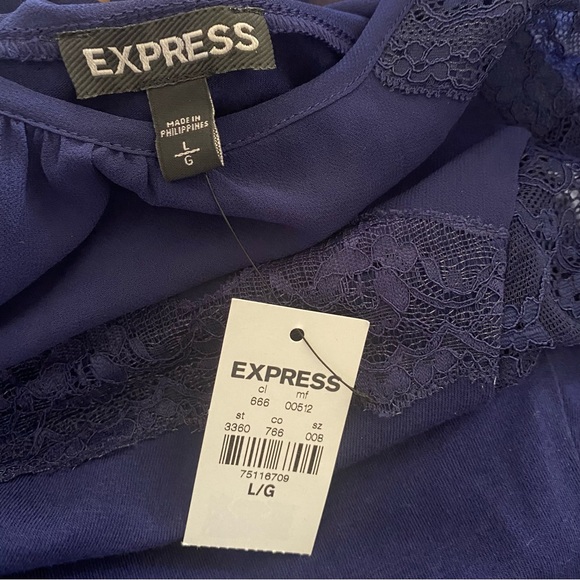 Express - Womens Size: Large | Royal Blue Chiffon and Lace Neck Detail (NWT) - Picture 6 of 11